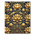 Golden Lotus Floral Navy Damask Rug
