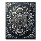 Intricate Floral Medallion Black and White Rug