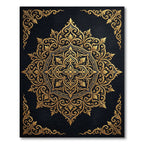 Ornate Golden Filigree Black Medallion Rug