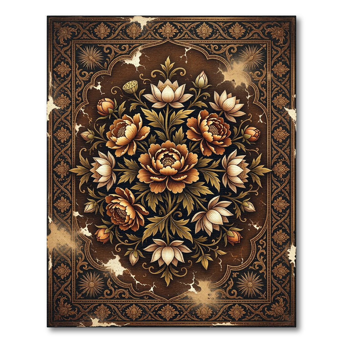 Vintage Golden Floral Medallion Rug