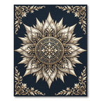 Elegant Gold Navy Ornate Floral Medallion Rug