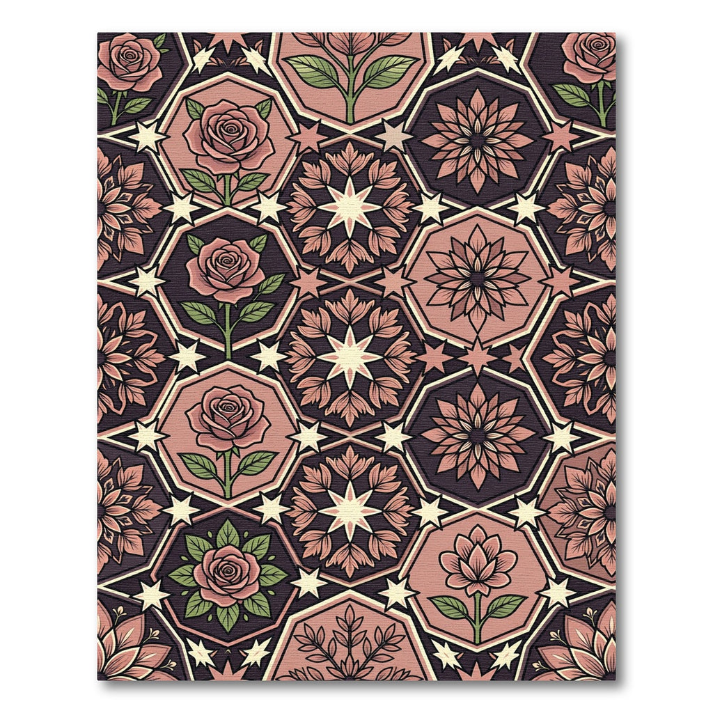 Rose and Star Geometric Mosaic Rug