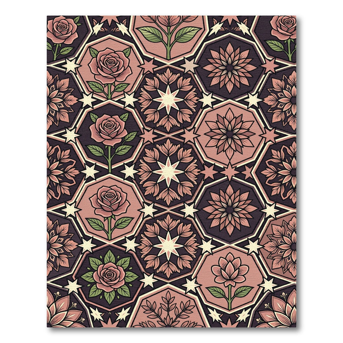 Rose and Star Geometric Mosaic Rug