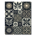 Monochromatic Floral Sunburst Medallion Tiles Rug