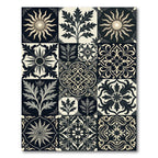 Monochromatic Floral Sunburst Medallion Tiles Rug