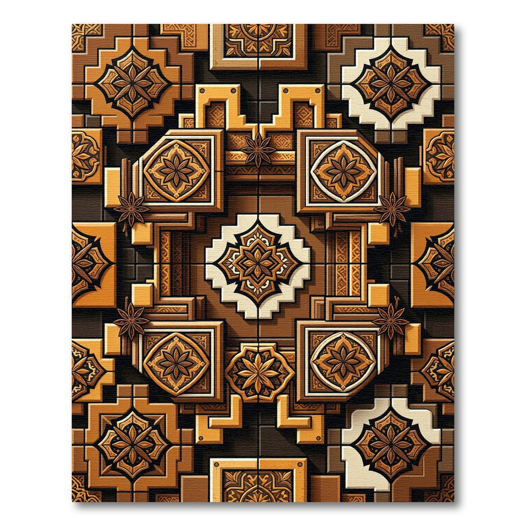 Tonal Brown Geometric Star Medallion Rug