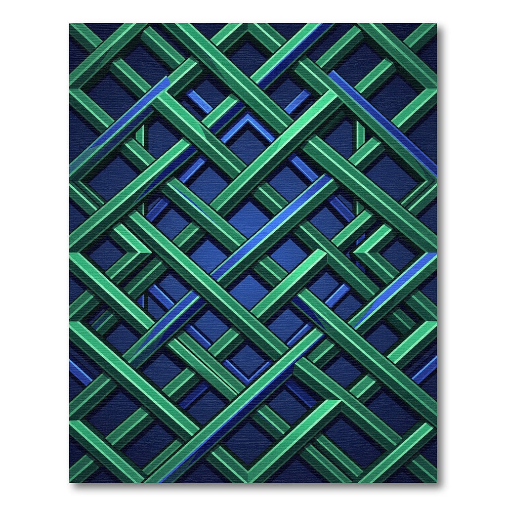 Geometric Emerald and Cobalt Intersecting Lattice Rug