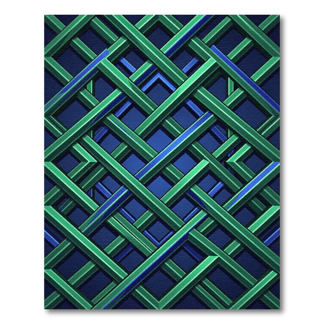 Geometric Emerald and Cobalt Intersecting Lattice Rug
