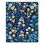Elegant Blue Floral Swirl Botanical Rug
