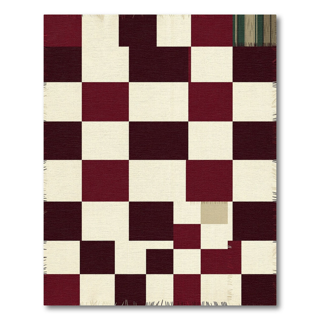 Burgundy and Cream Checkerboard Grid Rug