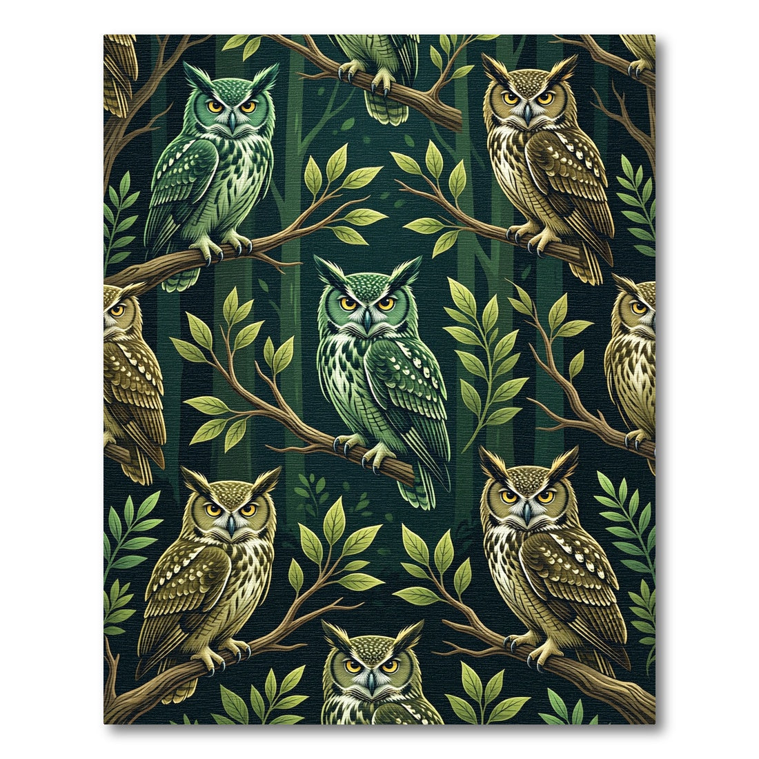 Green Brown Owl Forest Branch Repeats Rug