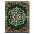 Elegant Green Gold Ornate Medallion Rug