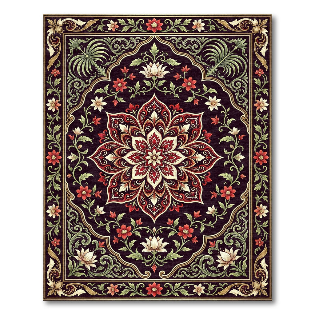 Ornate Crimson Floral Medallion Square Rug