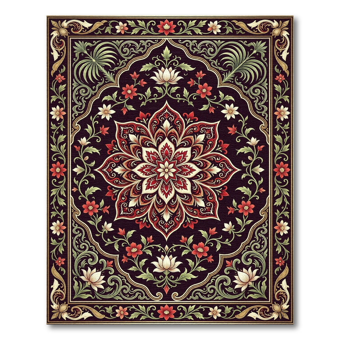 Ornate Crimson Floral Medallion Square Rug
