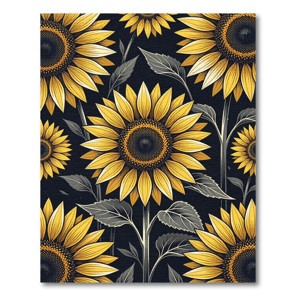 Golden Sunflower Botanical Floral Dark Rug