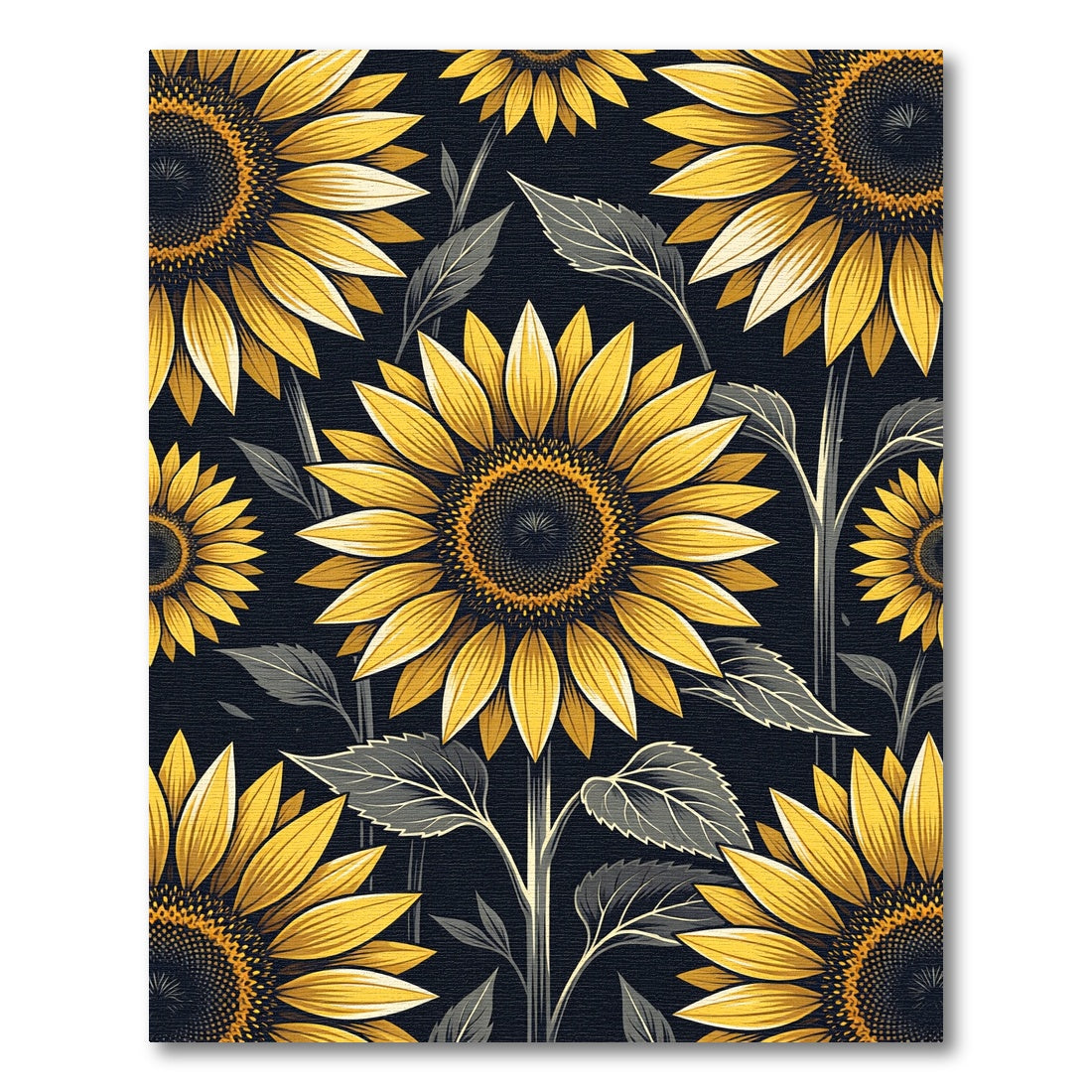 Golden Sunflower Botanical Floral Dark Rug