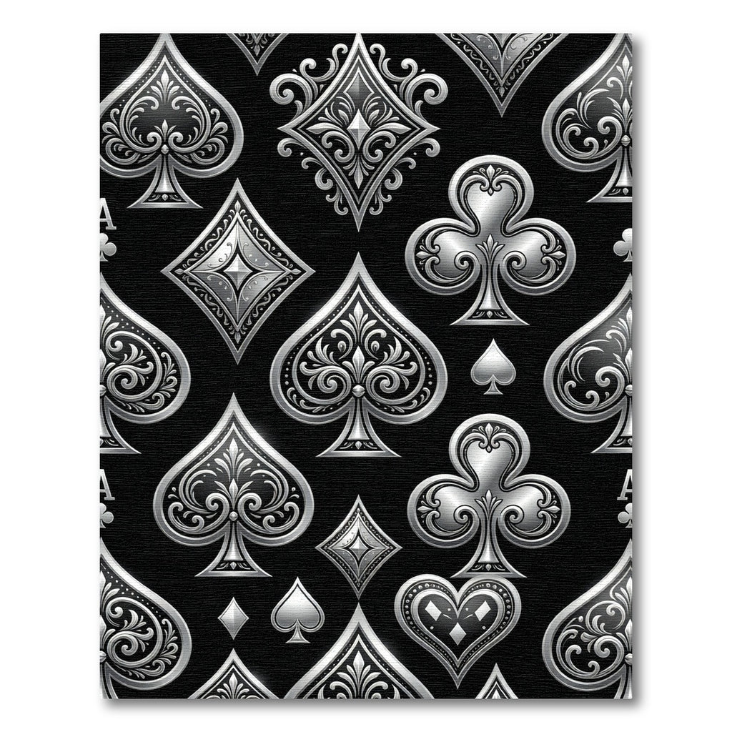 Elegant Metallic Silver Playing Card Seamless Rug