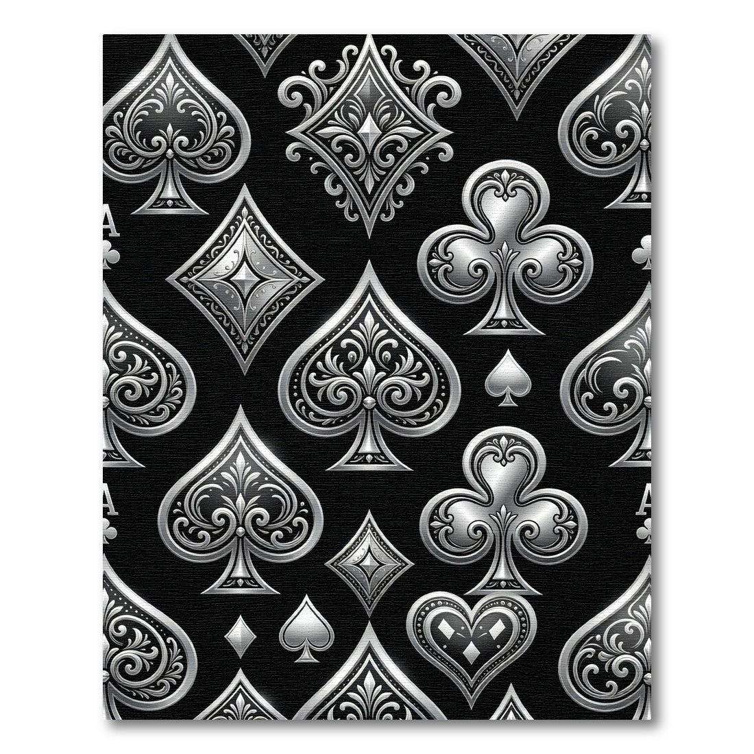 Elegant Metallic Silver Playing Card Seamless Rug