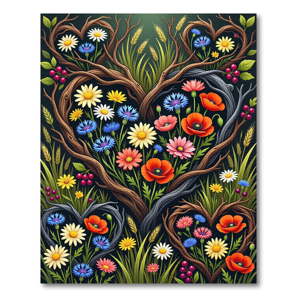 Heart Shaped Branches Wildflower Meadow Rug