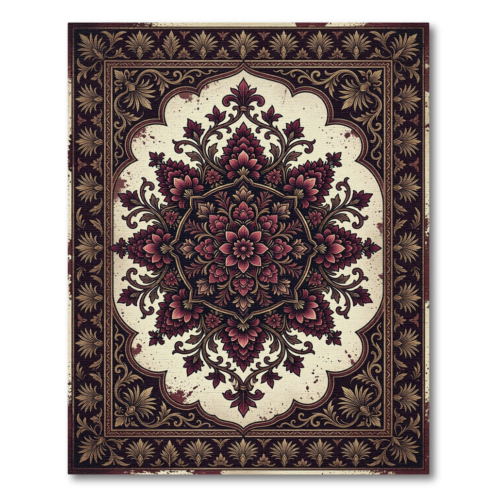 Ornate Crimson Floral Hexagon Medallion Rug