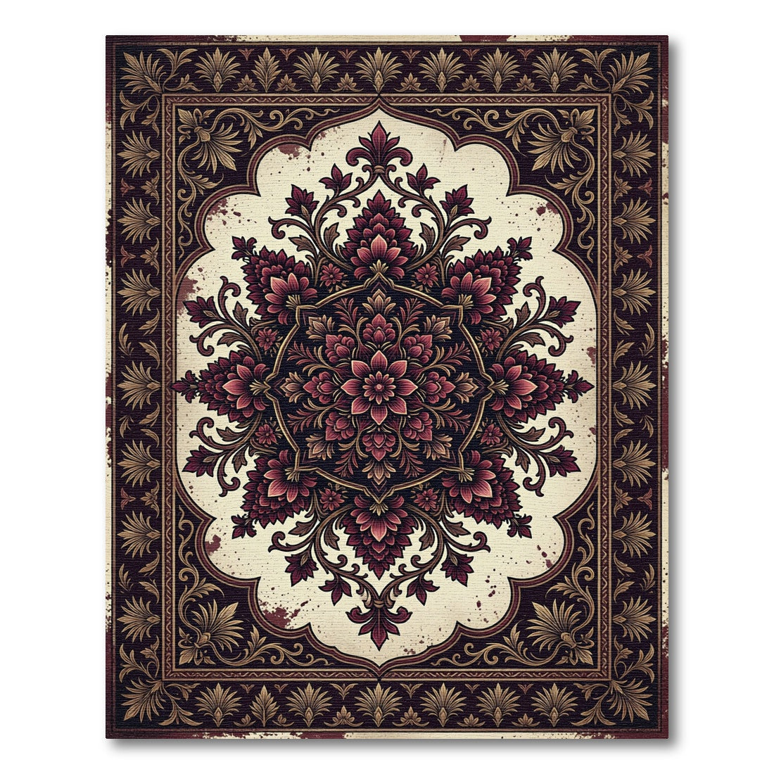 Ornate Crimson Floral Hexagon Medallion Rug