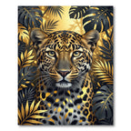 Golden Leopard with Black Tropical Foliage Rug