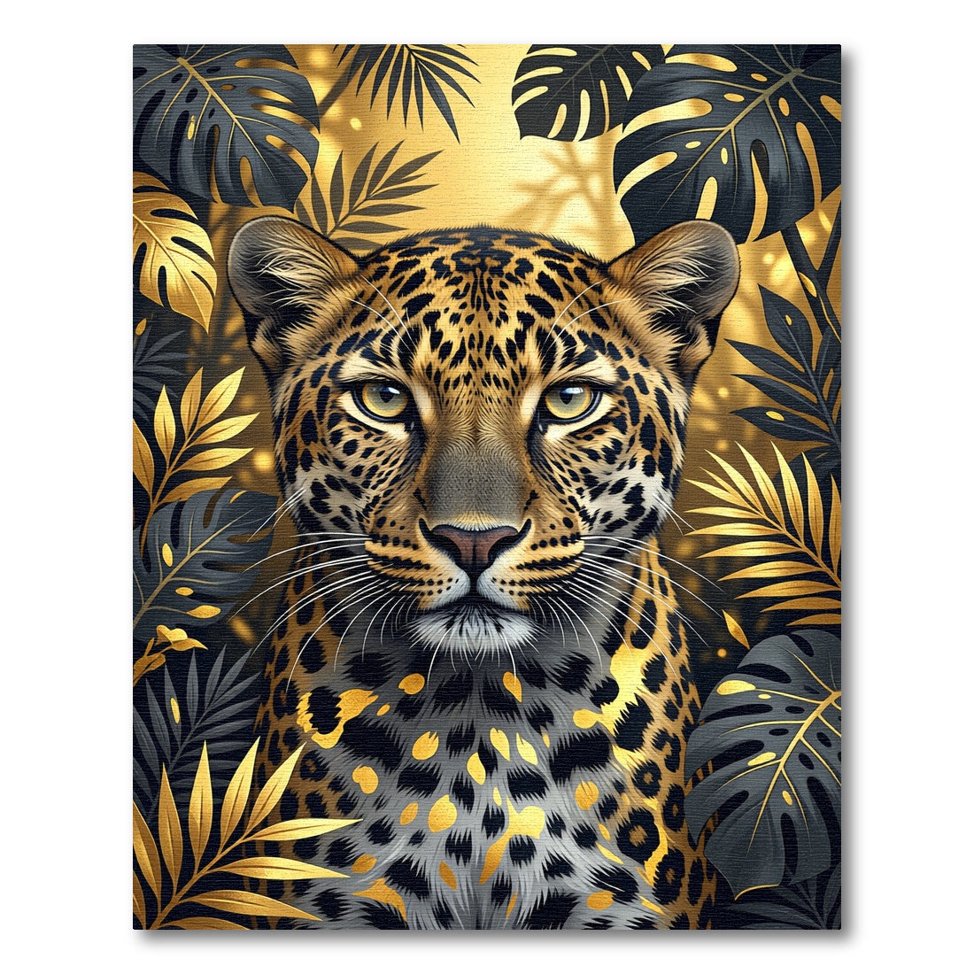 Golden Leopard with Black Tropical Foliage Rug
