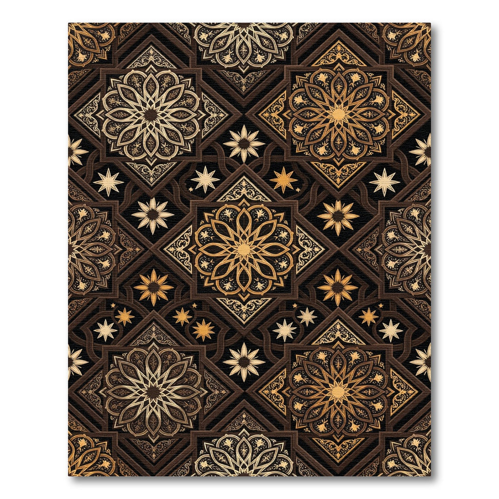 Golden Floral Mandala Geometric Dark Backdrop Rug