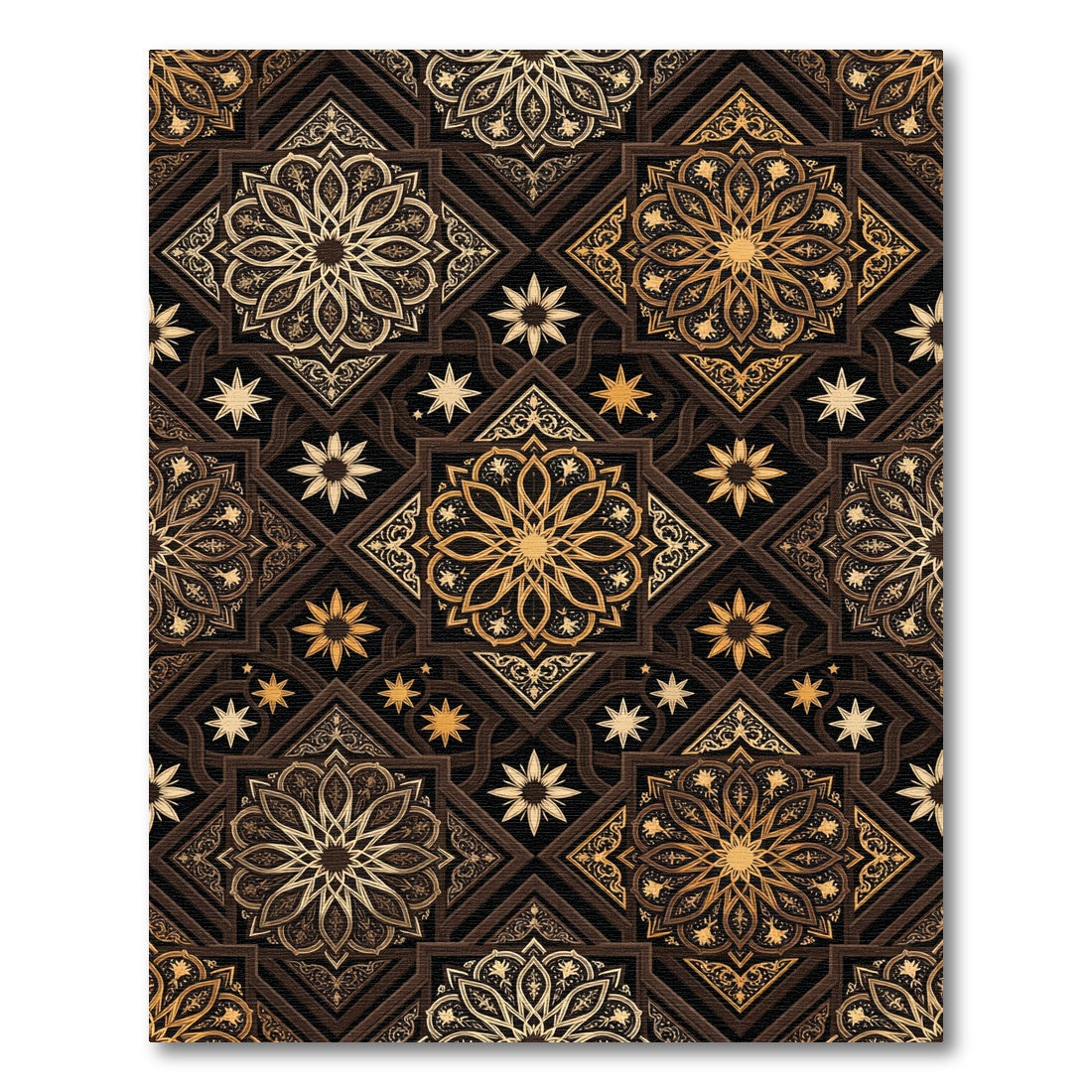 Golden Floral Mandala Geometric Dark Backdrop Rug