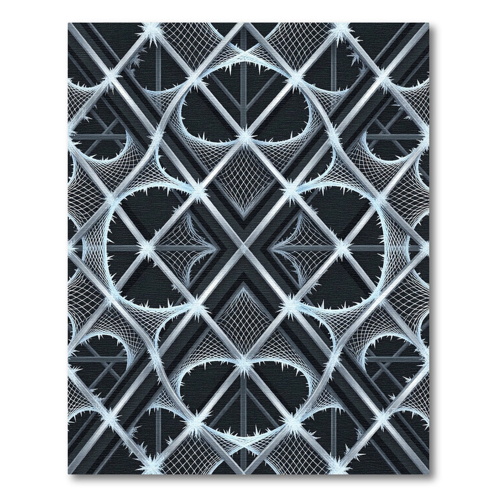 Geometric Silver Frost Lattice Web Rug