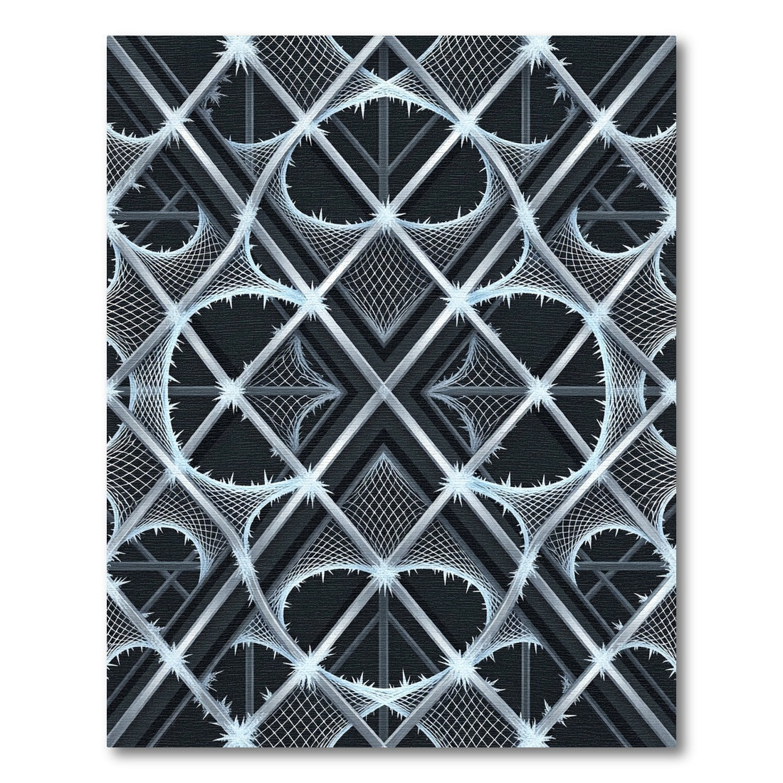 Geometric Silver Frost Lattice Web Rug