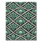 Elegant Jade Damask Lattice Scroll Rug
