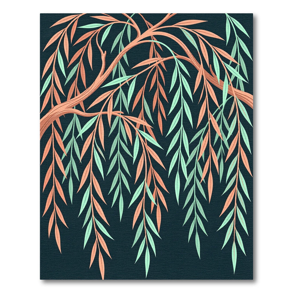 Artistic Willow Branch Peach Teal Dark Foliage Rug