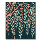 Artistic Willow Branch Peach Teal Dark Foliage Rug