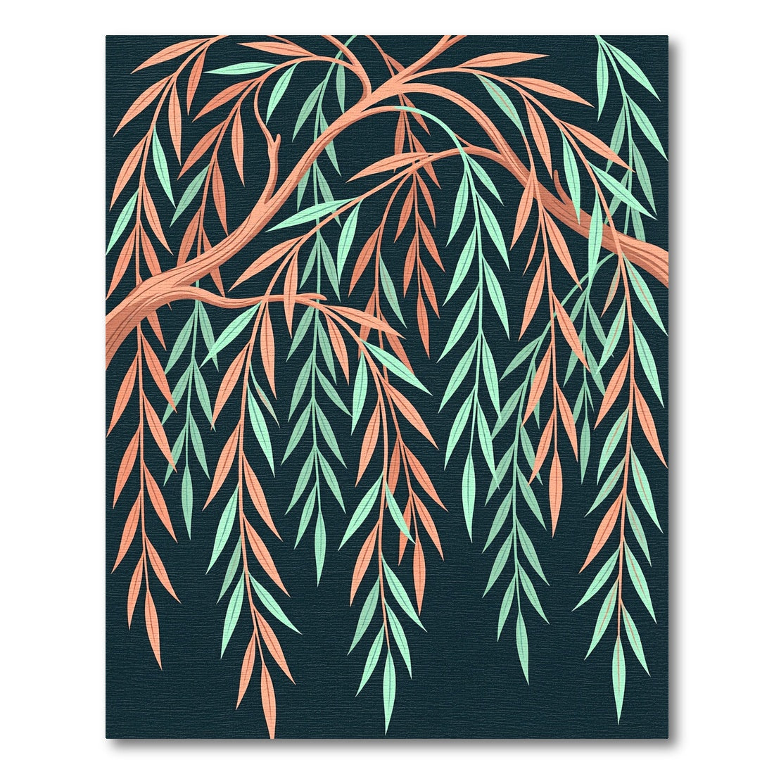 Artistic Willow Branch Peach Teal Dark Foliage Rug
