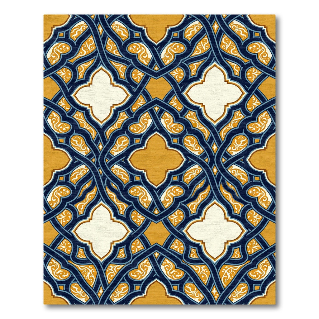 Midnight Blue and Ochre Interlocking Tile Rug