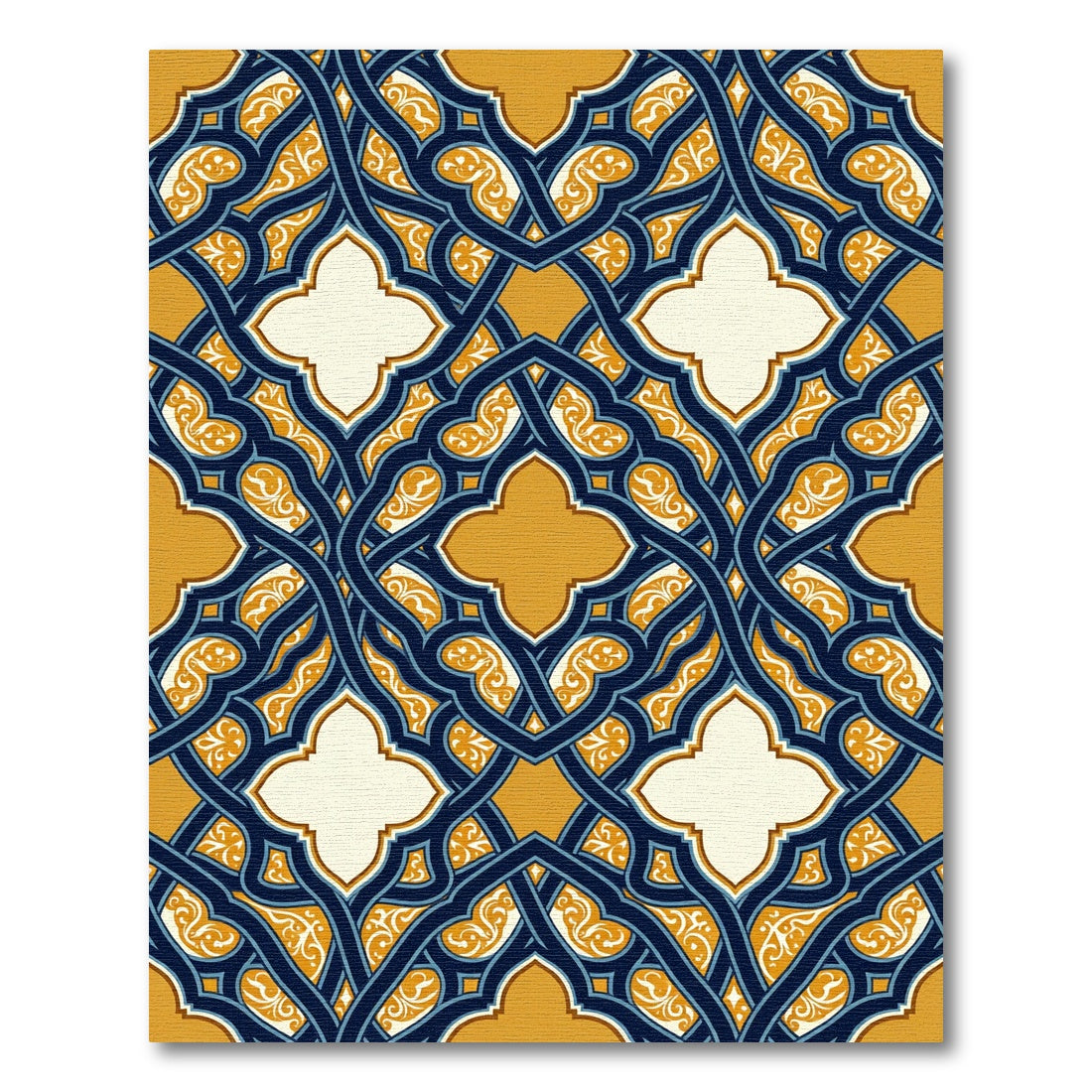Midnight Blue and Ochre Interlocking Tile Rug