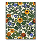 Golden Yellow Red Blue Floral Botanical Rug