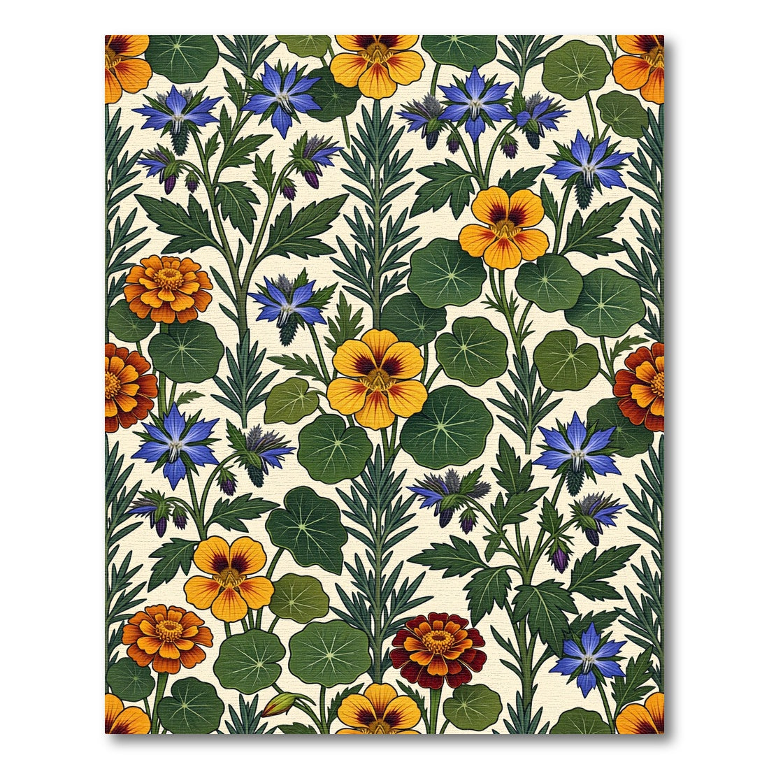 Golden Yellow Red Blue Floral Botanical Rug