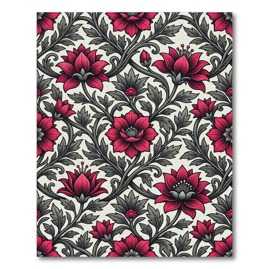 Elegant Crimson Blossom Scroll Weave Rug