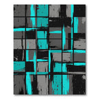 Modern Teal and Gray Abstract Grid Rug