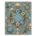 Elegant Floral Shell Scrollwork Blue Rug