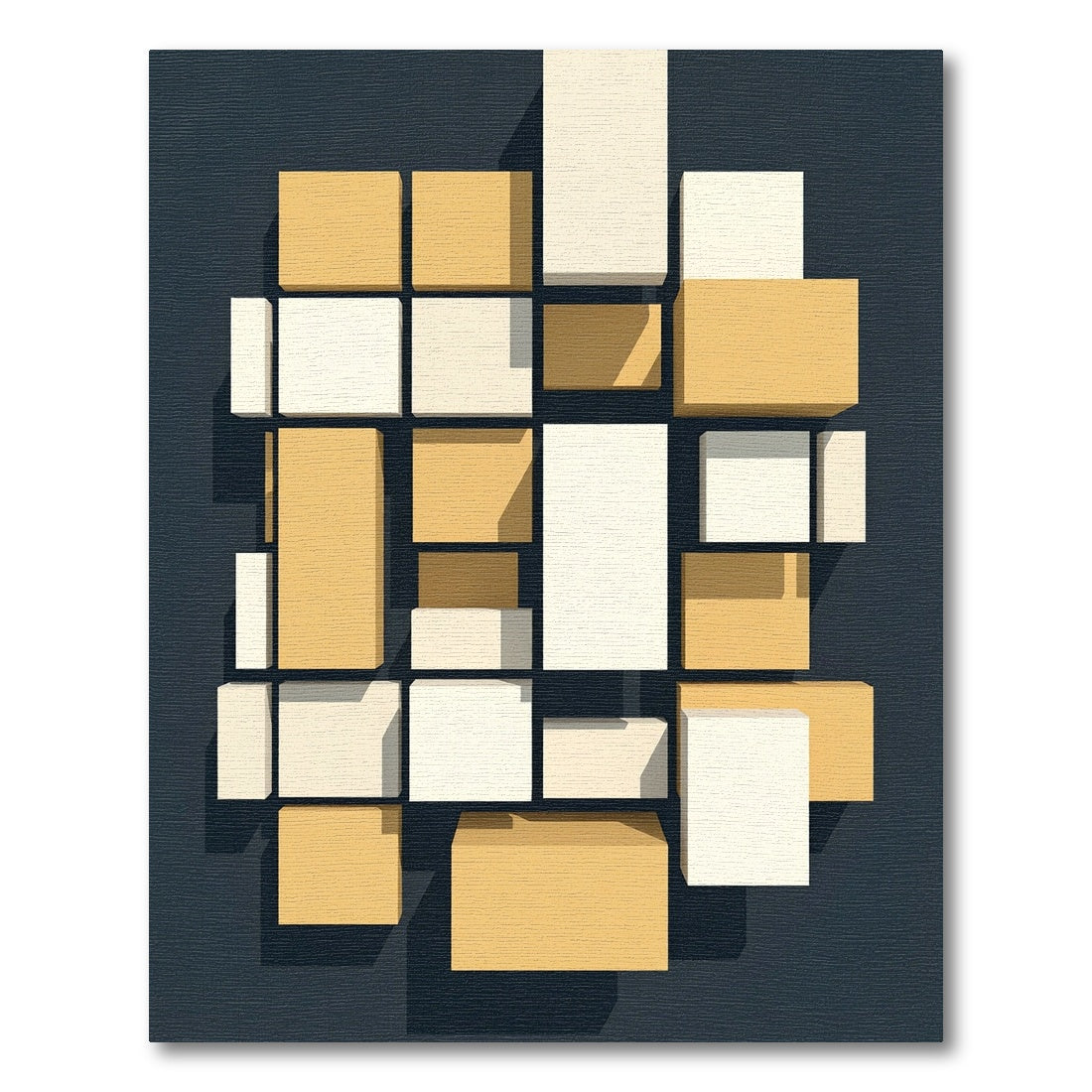Minimalist Geometric Cream and Ochre Block Rug