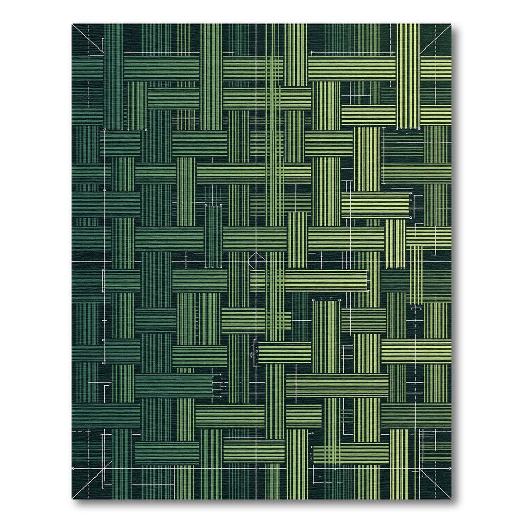 Green Woven Stripes Textured Grid Rug