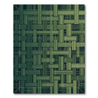 Green Woven Stripes Textured Grid Rug
