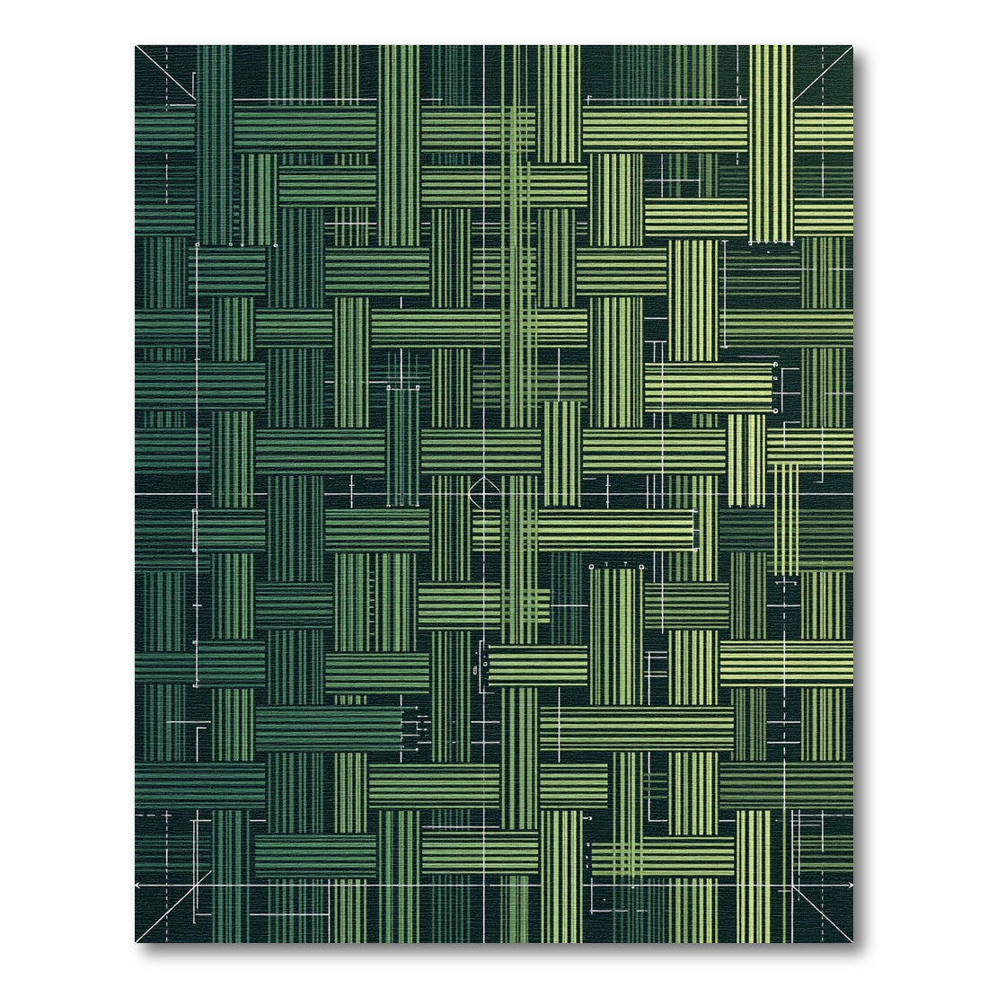 Green Woven Stripes Textured Grid Rug