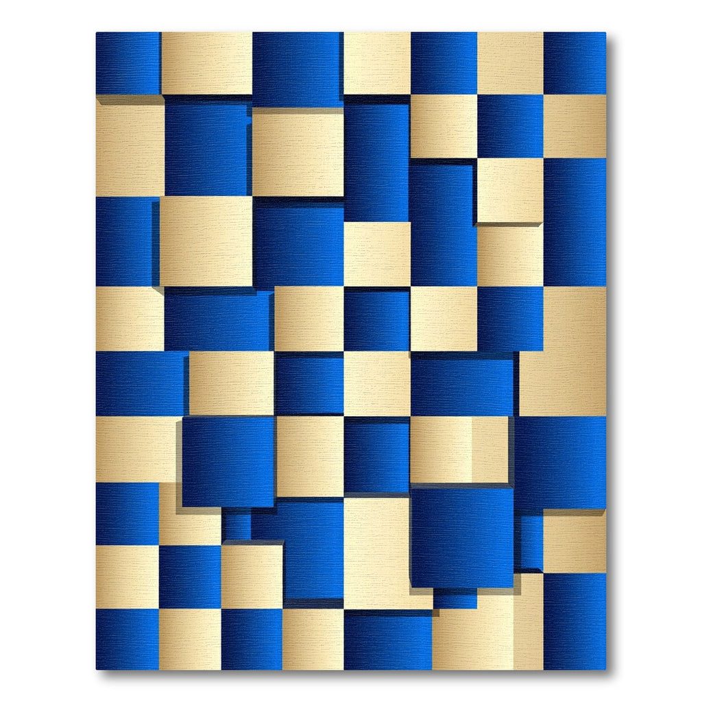 Deep Blue Gold Shifting Squares Rug