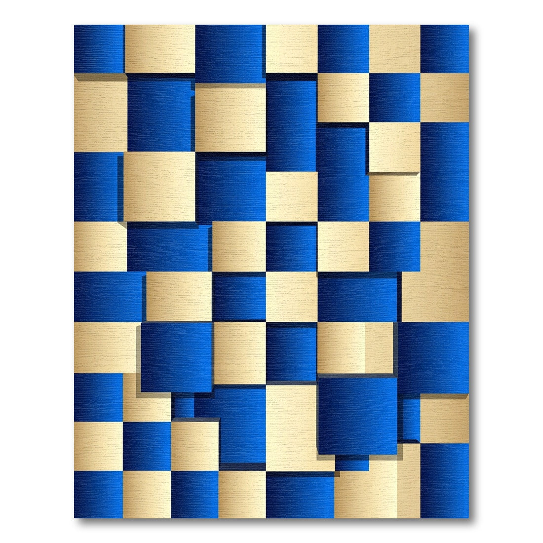 Deep Blue Gold Shifting Squares Rug
