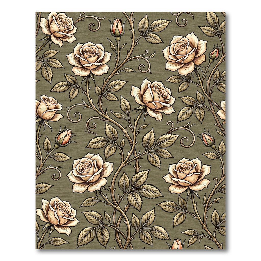 Elegant Cream Rose Botanical Olive Vineyard Rug