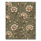 Elegant Cream Rose Botanical Olive Vineyard Rug
